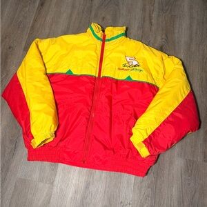Vintage Racing Colorblock Puffer Jacket - Yellow & Red